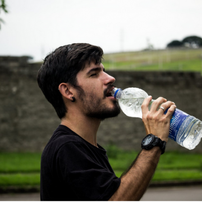 a man drinking water